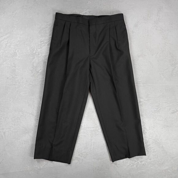 Vintage 90s Gerald Austin Black Wool Tuxedo Pants w/ Satin Side Stripe 34 Short - Picture 1 of 6